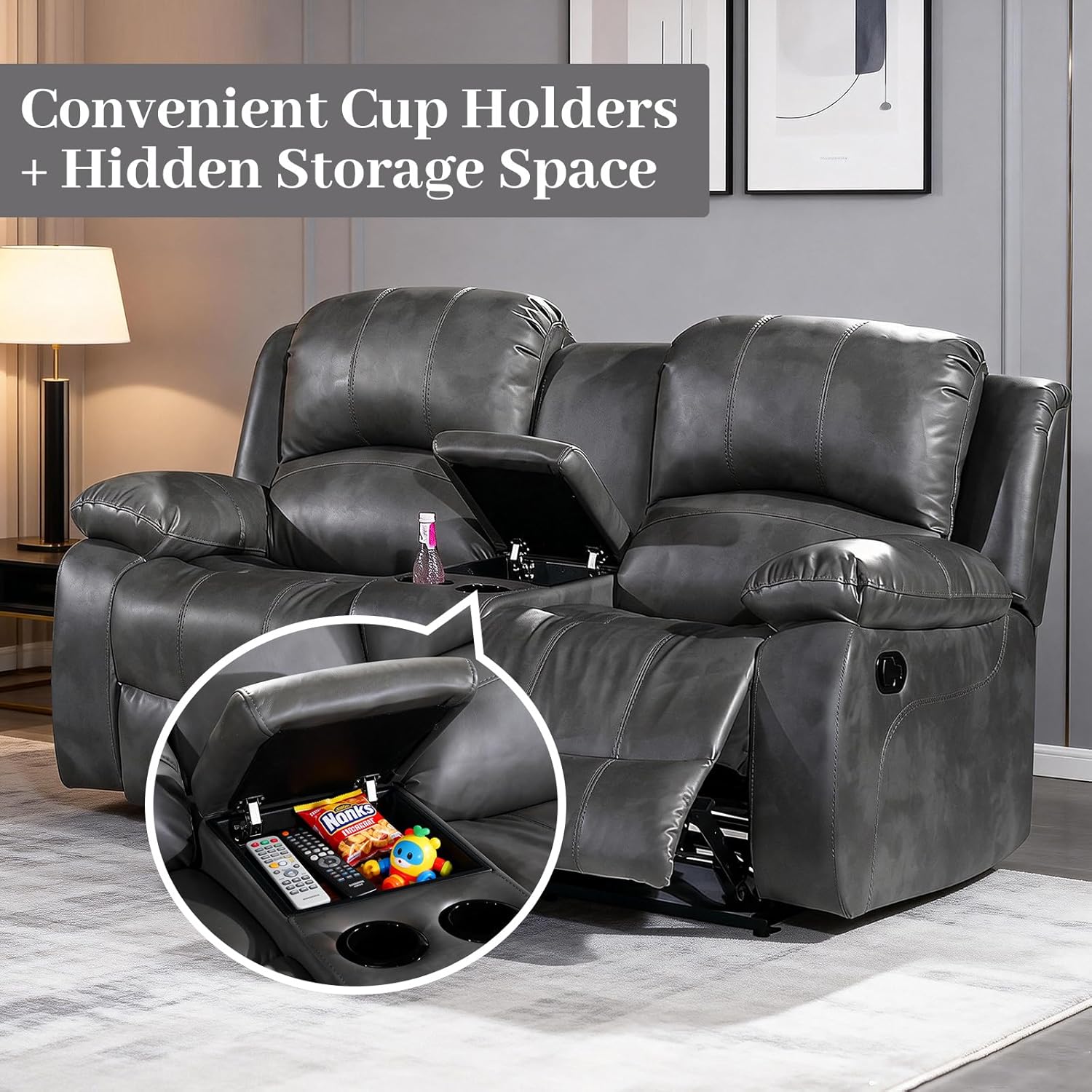 Betsy Furniture 3PC Faux Leather Reclining Couch Set, Living Room Furniture Set, Sofa, Loveseat, Glider, 8018 Multiple Colors (Gray, Sofa+Loveseat+Chair) | 8018