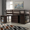 Bellemave Low Loft Bed Wood Loft Bed Frame with Storage Cabinet and Rolling Portable Desk for Kids and Teen, Boys, Girls, Twin,Espresso
