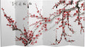 Red Lantern 4 ft. Short Double Sided Plum Blossom Canvas Folding Screen 6 Panel Freestanding Partition and Separator for Modern and Contemporary Bedroom, Home Office, Studio, Dorm, Apartment