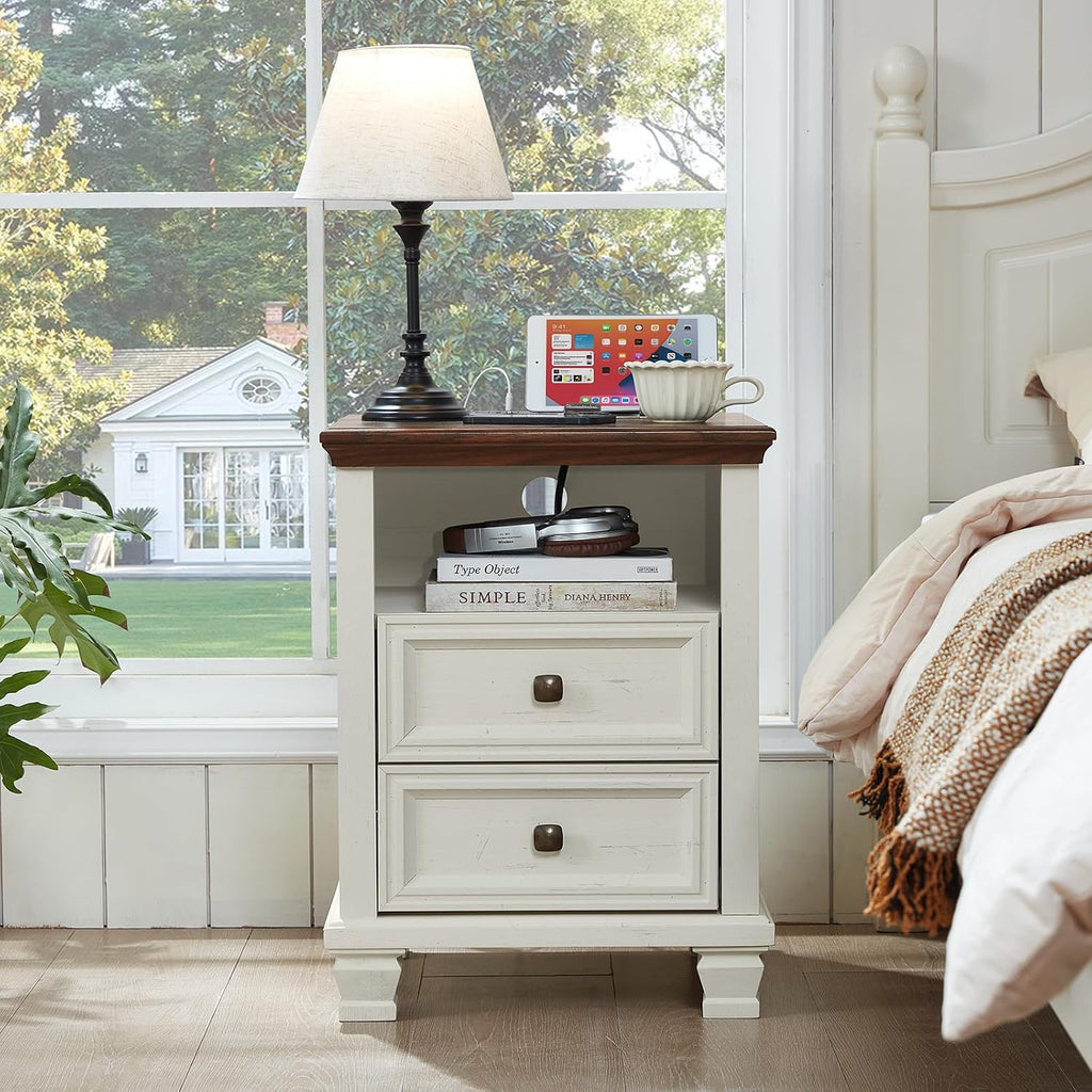 SAVOR LIFE Farmhouse Dresser and Nightstand Sets of 3 Piece, 6 Drawer Dresser and 2 Drawer Nightstand Set, Rustic Wood Bedroom Furniture Set for Home,Hallway,White