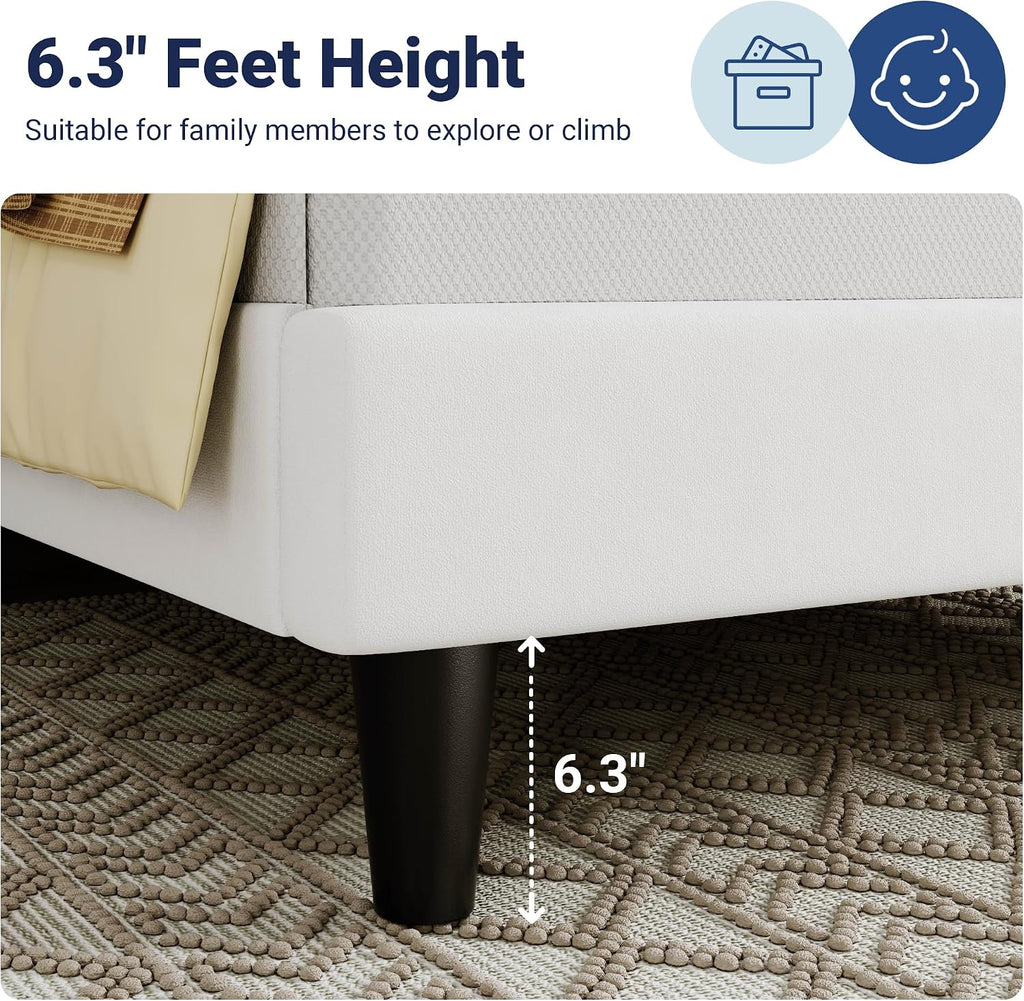 Allewie Twin Bed Frame/Velvet Upholstered Bed Frame with Vertical Channel Tufted Headboard/Strong Wooden Slats/Platform Bed Frame/Mattress Foundation/Box Spring Optional/Easy Assembly/White