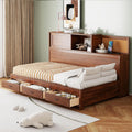 Wooden Daybed with 3 Storage Drawers, Upper Soft Board, Shelf, and a Set of Sockets and USB Ports, Multi-Functional Bed Frame for Bedroom, Twin Size, Walnut