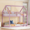 Bellemave Twin Over Twin Bunk Bed, Wooden House Bunk Bed with Ladder and Guardrails for Bedroom, Dormitory, Suit for Kids, Teens, Juniors, No Box Spring Needed, Pink
