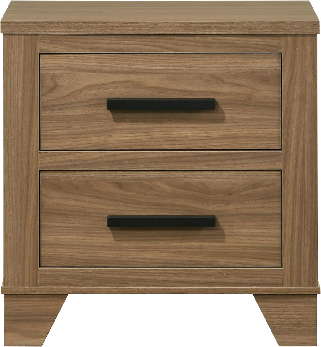 Furniture of America Nomal Modern Solid Wood 5-Piece Bedroom Set with Recessed Panel Headboard Bed, Metal Center Glide on Nightstands and Dresser with Mirror, Box Spring Needed, Queen, Chestnut Brown