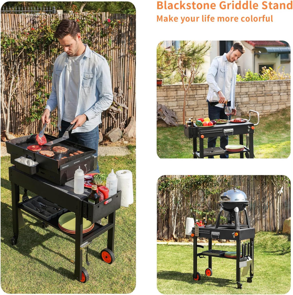 Blackstone Griddle Stand, Portable Outdoor Grill Table, Foldable Grill Cart With Wheels Fit 22 Inch or 17 Inch, Camping Folding Pizza Oven Tables Fit Ninja Grill and Weber，Blackstone Table
