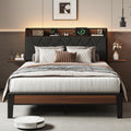 WLIVE Full Size Bed Frame with Headboard, Upholstered Bed Frame with 2 Storage Shelves, Platform Bed with LED Lights and Charging Station, 1500LBS Mattress Foundation, No Box Spring Needed, Black