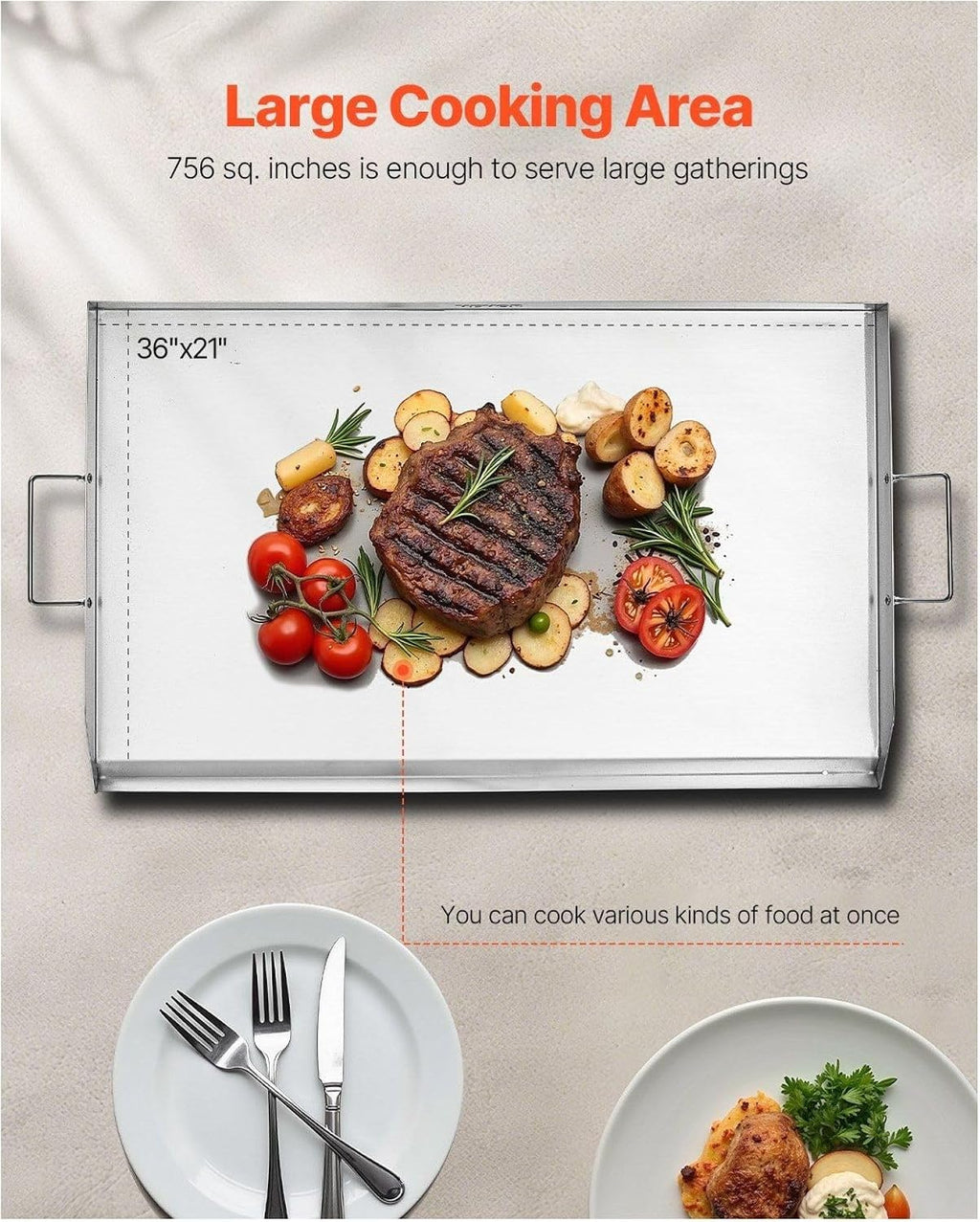 Stainless Steel Flat Top Griddle 36x22 Inch Universal BBQ Grill Pan Cookware