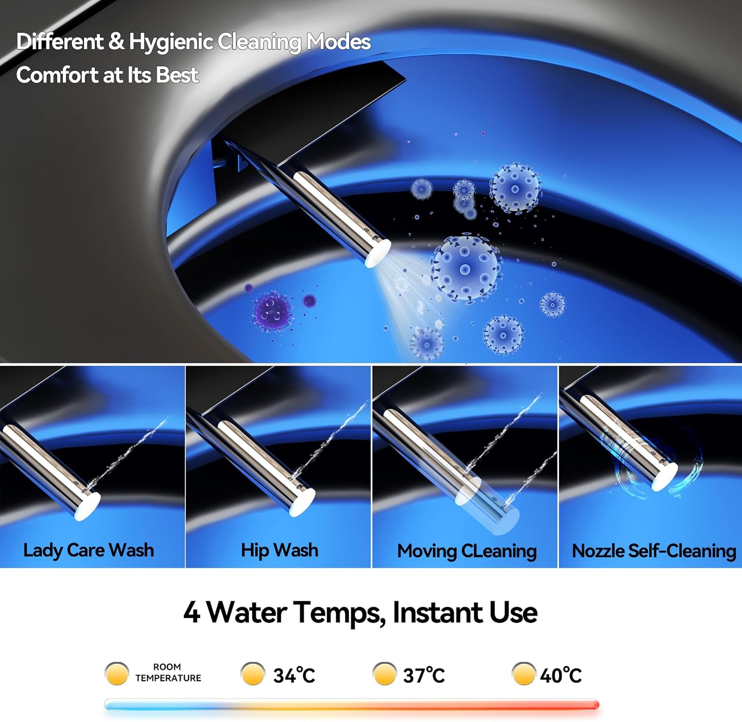 One Piece Toilet,Smart Toilet with Bidet Built In,Ceramic Toilet with Dryer and Warm Water, Intelligent Toilet Auto Open/Close Seat,Heated Seat,Black