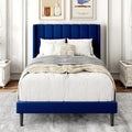 Gruwans Twin Size Bed Frame with Upholstered Wingback Headboard, Easy Assemnly Platform Bed, Wooden Slat Support No Box Spring Needed, Navy Blue