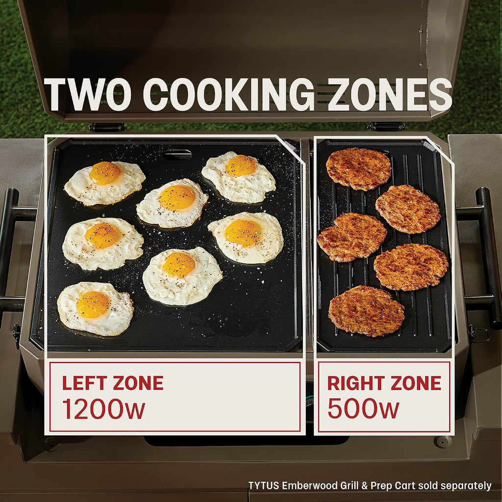 TYTUS Tabletop Electric Grill & Griddle Combo with 318 Sq. In Cooking Area, Dual-Sided Aluminum Plates, up to 500F, LCD Display with 2 Temp Probes