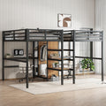Bellemave Twin Over Twin Metal Loft Bed with Desk and Wardrobe for 2 Kids,Twin Size Heavy Duty Double Loft Bed Frame with Charging Station and Shelves for Boys,Girls,Adults,Woodgrain