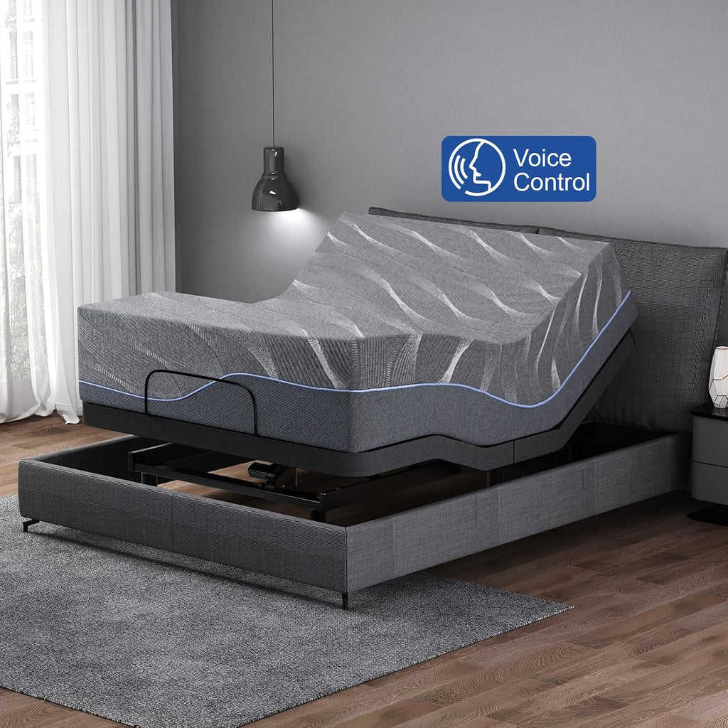 Full Size Adjustable Bed Frame with Massage, Upgrade Bed Base with Adjustable leg height,Separate Head/Foot Lift,Voice control,Anti-Snore/Zero Gravity,USB Ports, LED Light, Smart Electric Beds