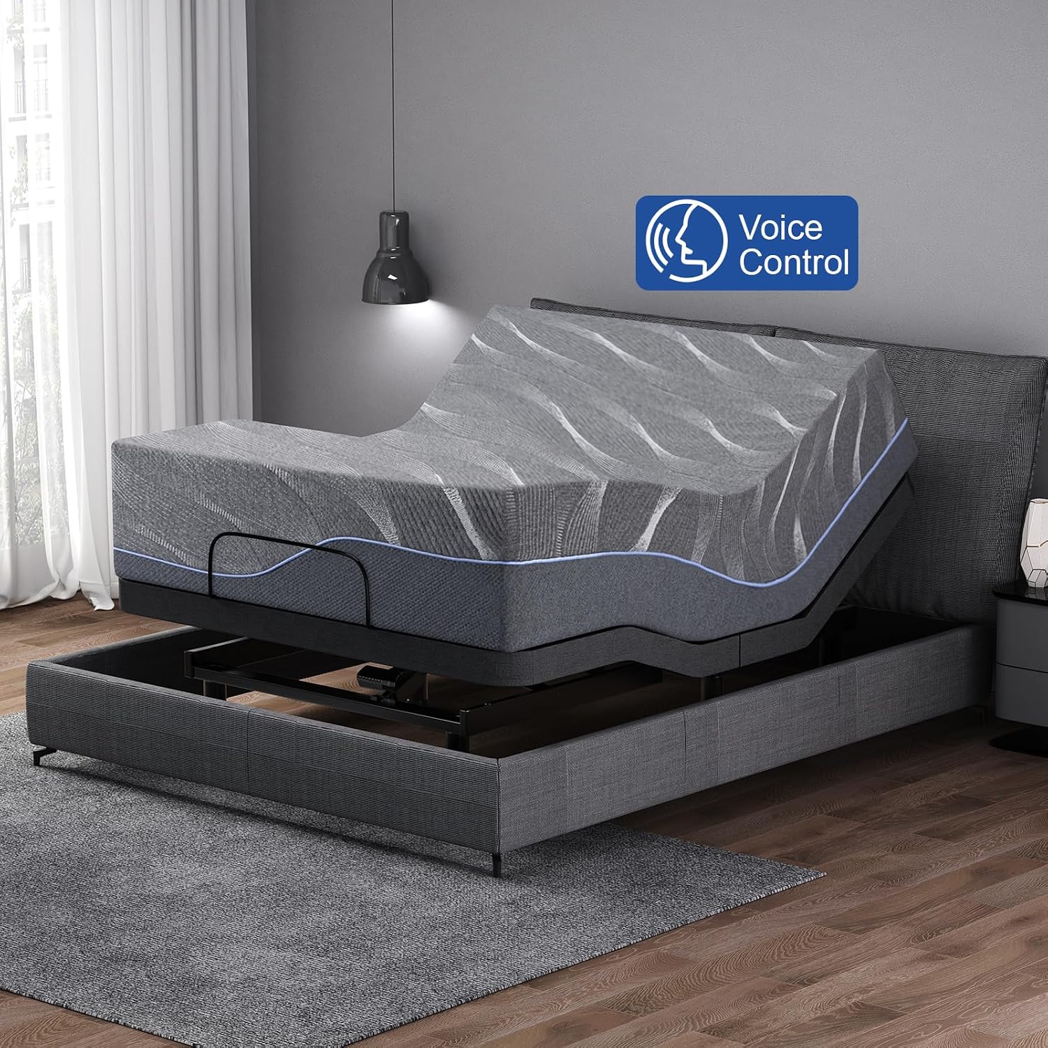 Full Size Adjustable Bed Frame with Massage, Upgrade Bed Base with Adjustable leg height,Separate Head/Foot Lift,Voice control,Anti-Snore/Zero Gravity,USB Ports, LED Light, Smart Electric Beds