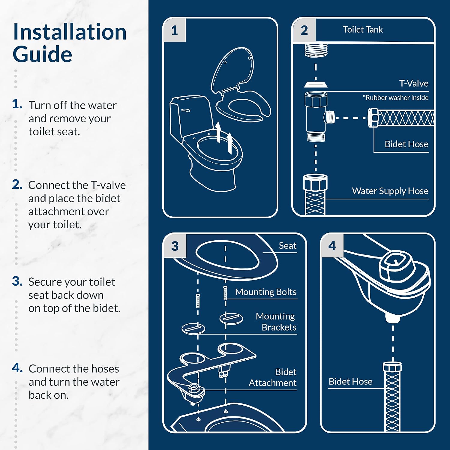 Bemis 1500EC Toilet Seats with Perfect Fit, Fresh Water Spray, Non-Electric, Easy to Install Bidets, ELONGATED, White, Includes 2 Seats & 2 Bidet Attachments