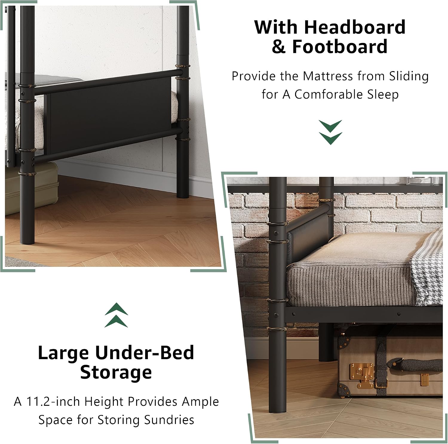 Jocoevol Metal Bunk Bed Twin Over Twin, Industrial Bunkbeds Heavy Duty Bed with Safety Guard Rails and Space-Saving Design, Steel Bed for School, Bedroom (Black)
