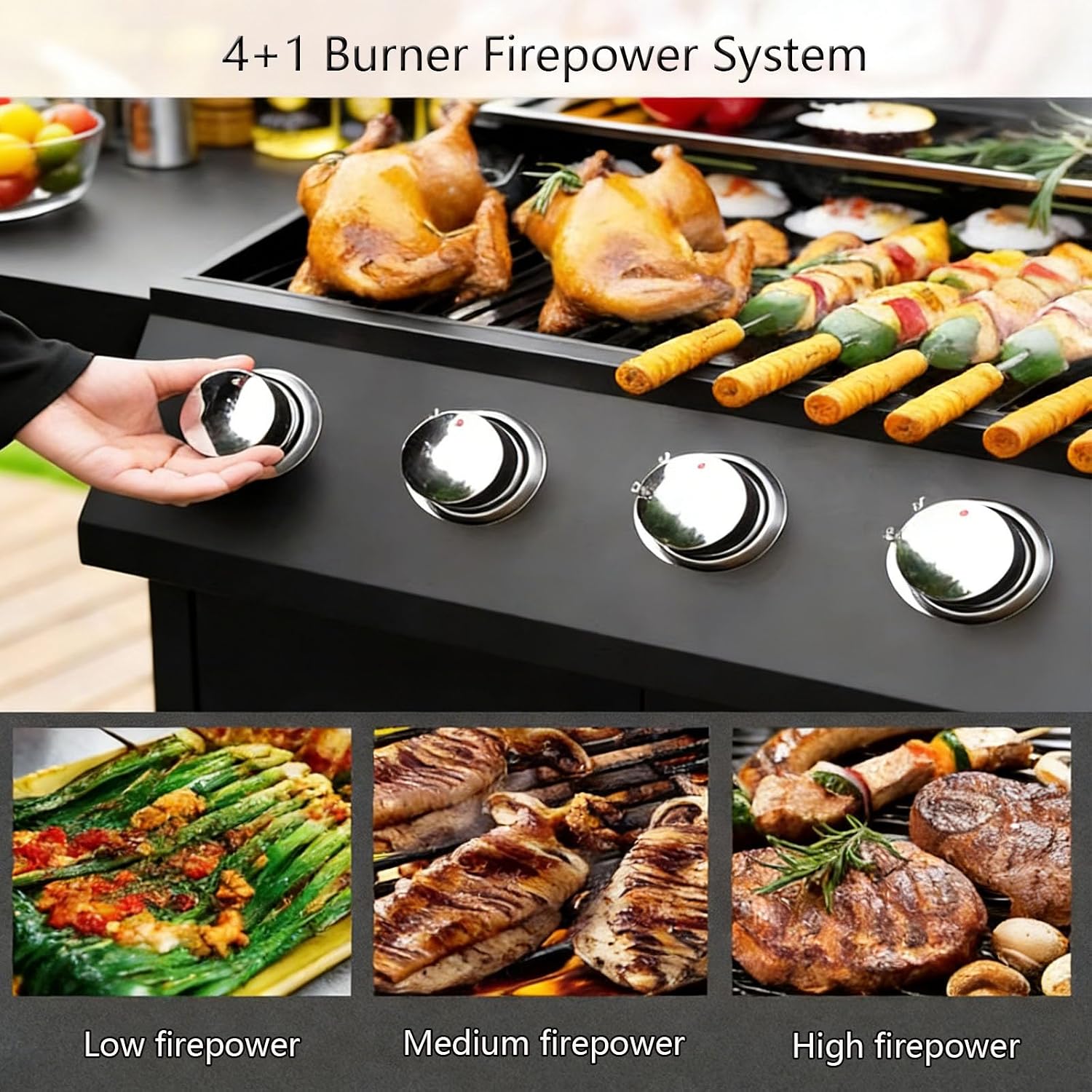 Propane Barbecue Grill with Side Burner and 4 Main Burners,Stainless Steel Barbecue Grill with Wheels and Storage,Griddle Grill Combo for Outdoor Cooking and Patio Barbecues