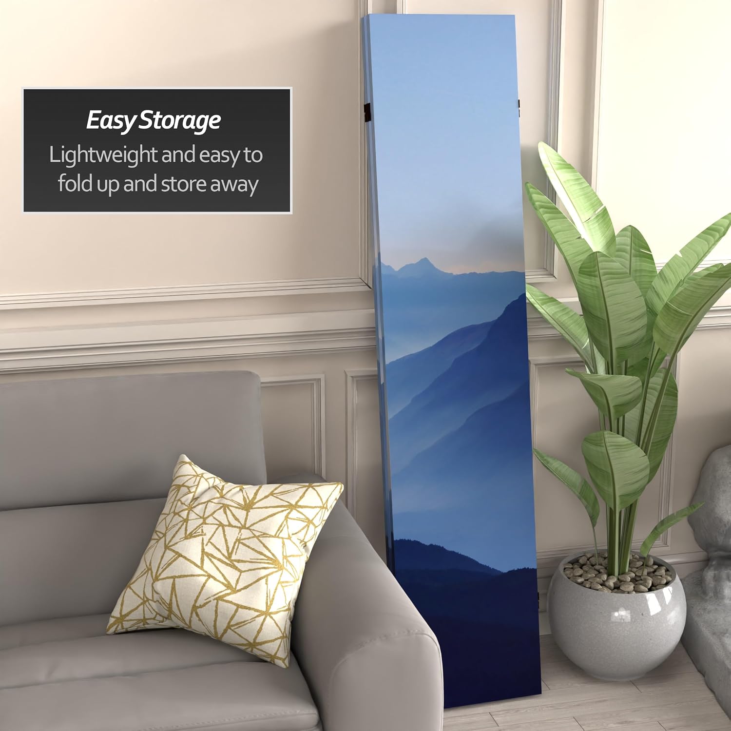Red Lantern 6 ft. Tall Double Sided Misty Mountain Canvas Room Divider 3 Panel Freestanding Folding Privacy Screen Partition and Separator for Modern and Contemporary Bedroom Home Office Studio Dorm
