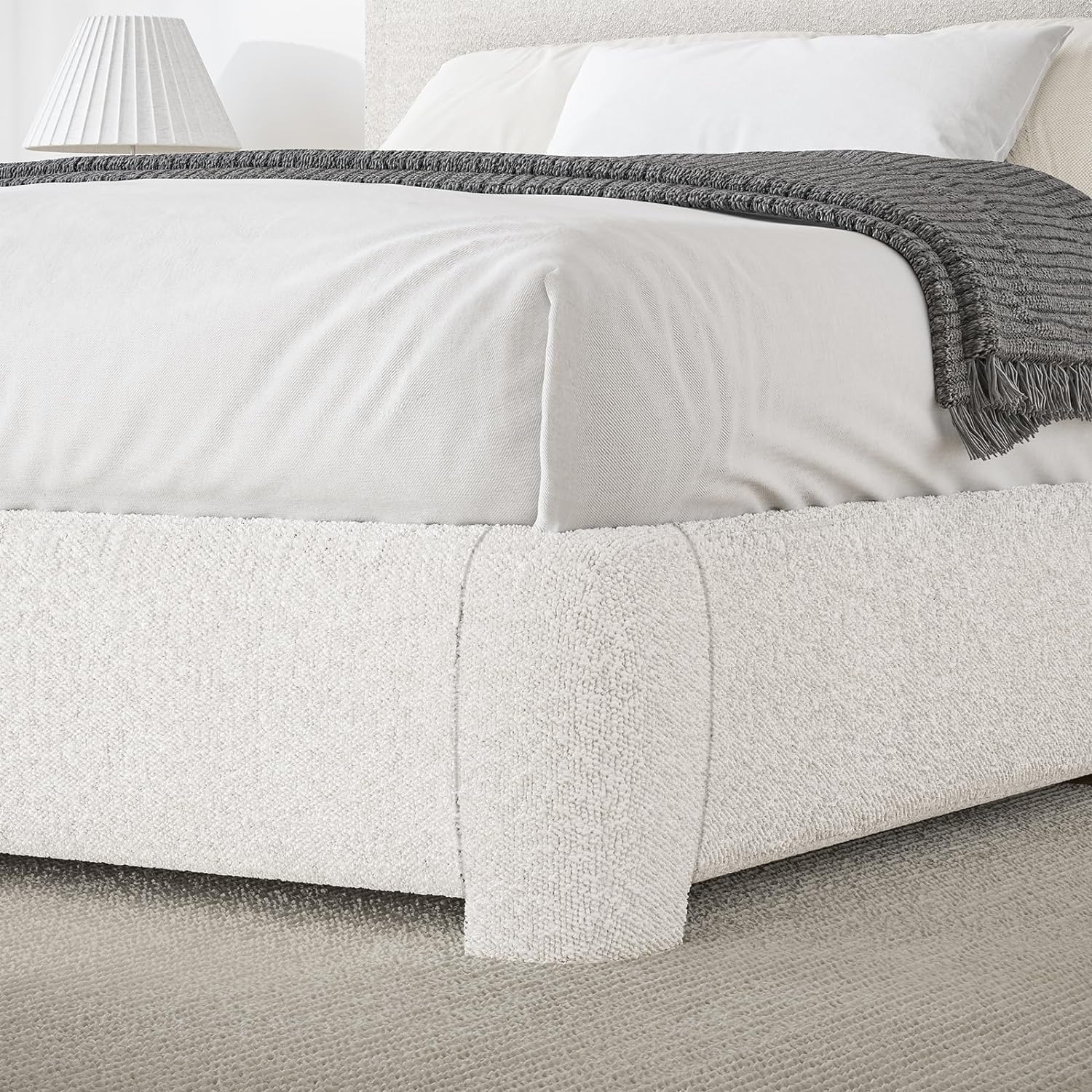 BarnFurin Twin Bed Frames,Cloud Boucle Upholstered Platform Bed Frame with Headboard, Soft Rounded Corners, Noise Free, Easy Assembly, Beige