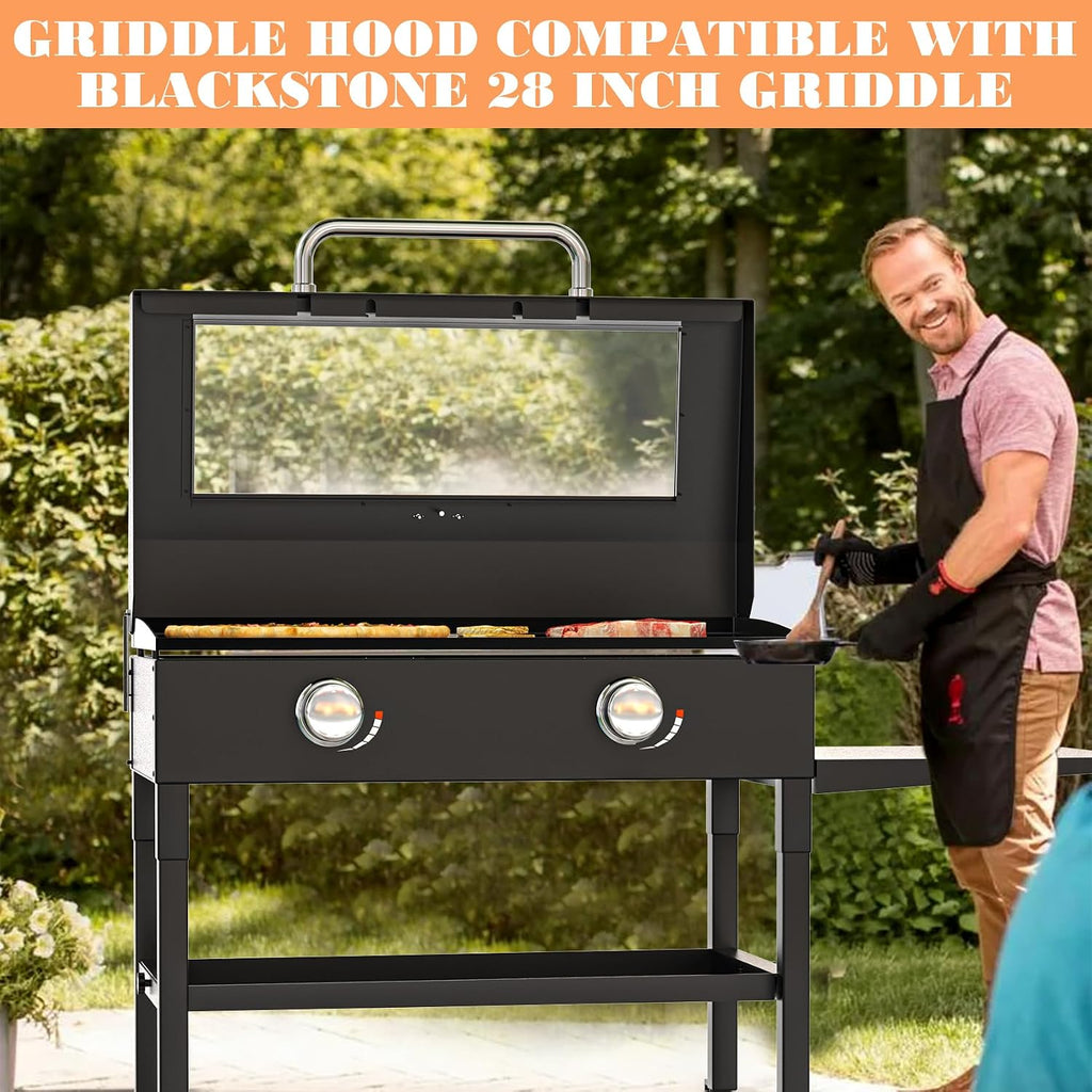 Upgraded Clear View Griddle Lid for Blackstone 28 Inch 1605 1839 1517 1853 1885 1856 Gas Griddle, Glass Hinged Griddle Lid Replacement Parts for 28' Blackstone 5003N Cover Accessories with Handle