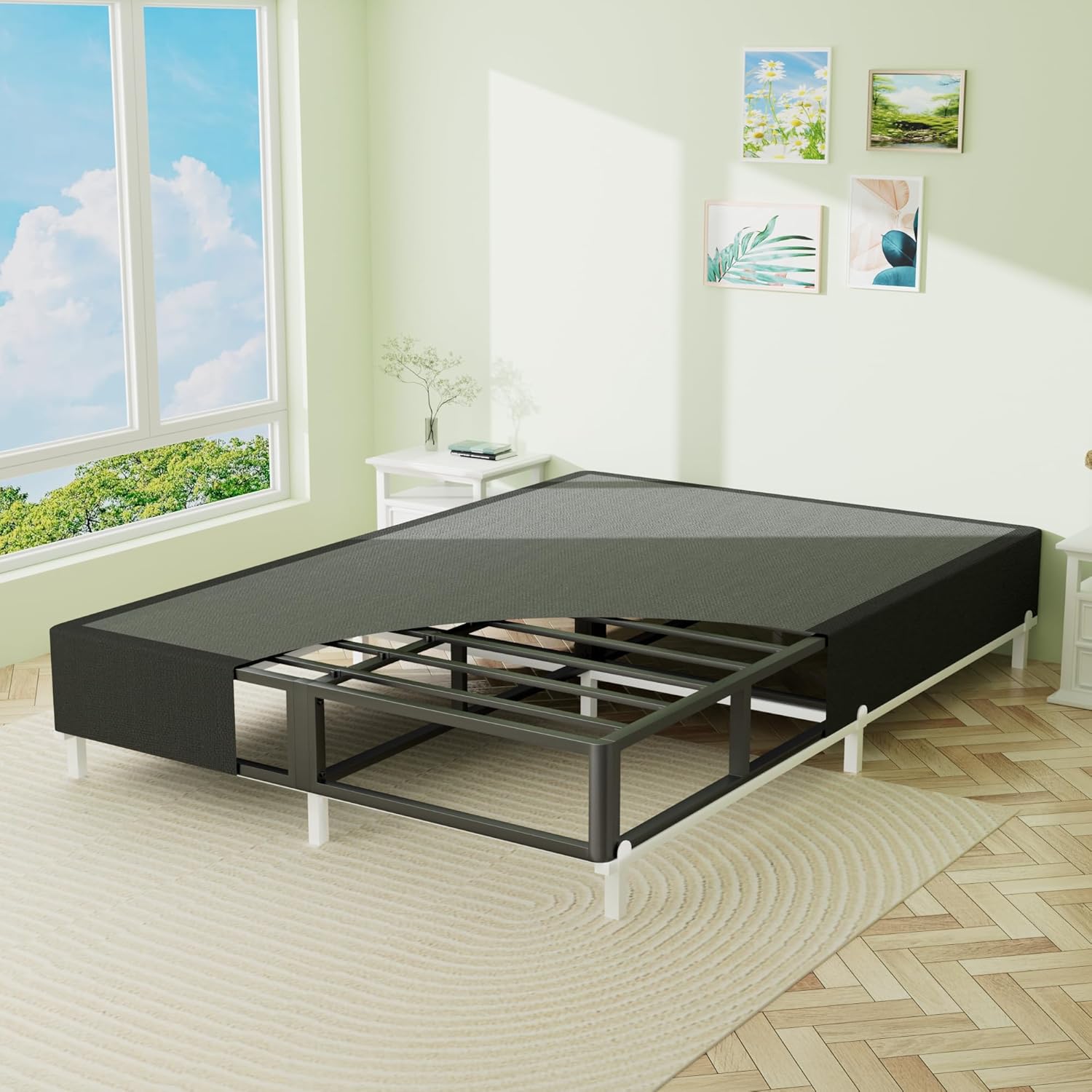Superay Full Box Spring, 10 inch Box Spring for Full Bed, Heavy Duty Metal Bed Frame with Fabric Cover, 3000lbs Max Weight Capacity Bed Base Mattress Foundation, Easy Assembly, Noise Free, Black