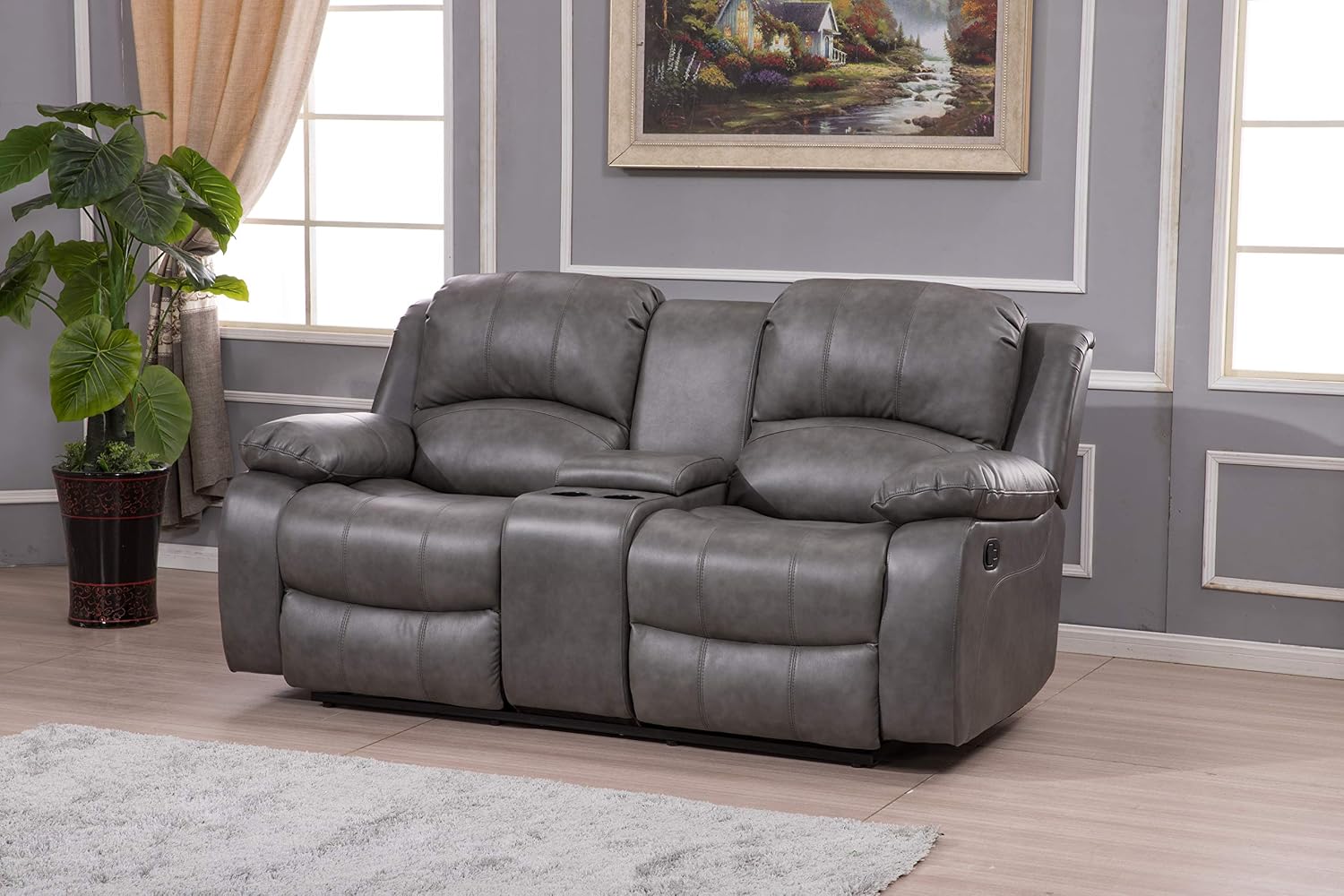 Betsy Furniture Faux Leather Reclining Loveseat with Console, Storage Space, 8018 Multiple Colors (Gray, Loveseat)