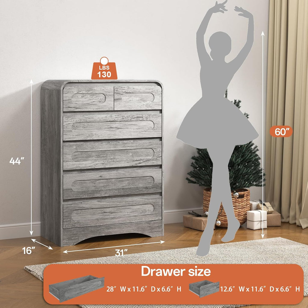 3 Piece Bedroom Set, Dresser and Nightstand Sets for Bedroom, Wood 6 Drawer Dresser & Night Stand Set of 2, Tall Chest of Drawers Modern Storage Cabinet Bedroom Furniture Set, Grey