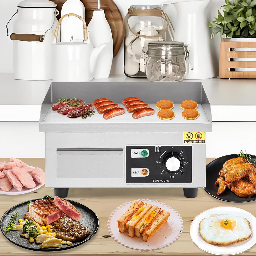 14' Commercial Electric Griddle, Stainless Steel Countertop Griddle, Electric Flat Top Grill With Shovel Brush, Restaurant Teppanyaki Grill Cooking Equipment, Temperature Control 50°C - 300°C