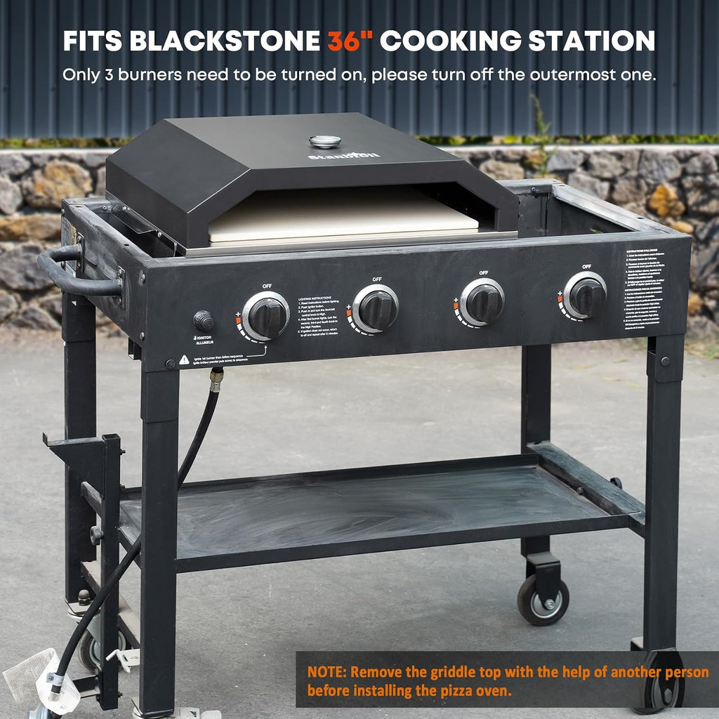 Stanbroil Pizza Oven for Blackstone 36' Gas Griddle Cooking Station, Outdoor Pizza Maker with Side Panels and Temperature Gauge, 17.7 in. x 13.7 in. Pizza Stone