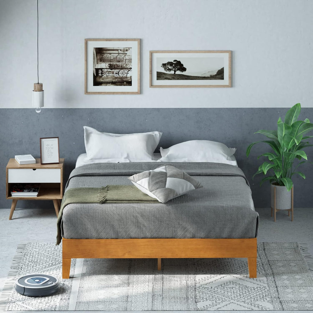 Zinus 12 Inch Deluxe Wood Platform Bed / No Boxspring Needed / Wood Slat Support / Rustic Pine Finish, Queen (OLB-PWPBBO-12Q)