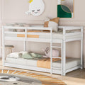 Low Bunk Bed Twin Over Twin, Solid Wood Floor Bunk Bed Frame with Ladder & Safety Guardrails, Twin Bunk Beds for Kids Boys and Girls, Saving Space, No Box Spring Needed, White