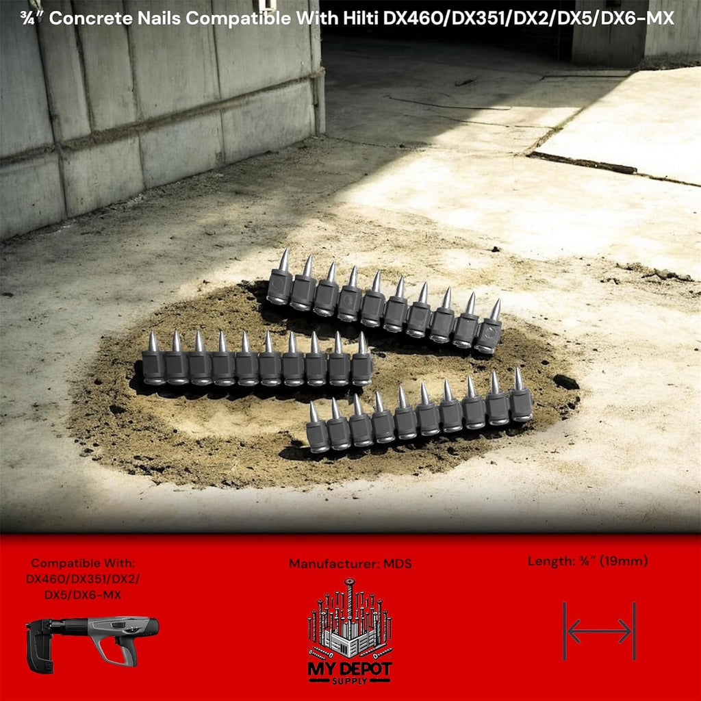 ¾″ Concrete Nails Compatible With Hilti DX460/DX351/DX2/DX5/DX6-MX-500x Count Flat Head Nails with 20µm Galvanized Zinc Coating-Heavy-Duty Construction Fasteners for Commercial & Residential Projects