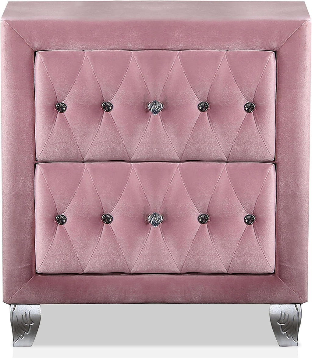 Furniture of America FOA Cyndi 3pc Pink Fabric Bedroom Set- Full + 2 Nightstands and Care Kit