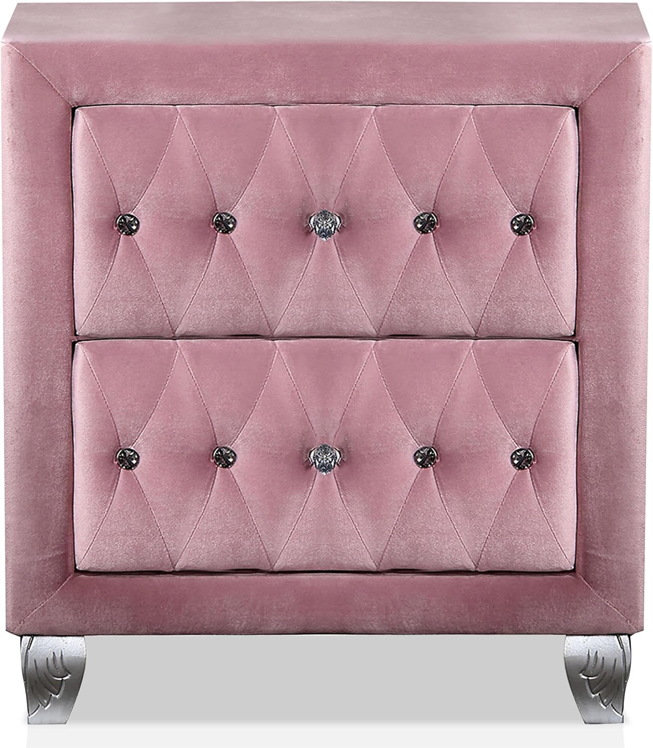 Furniture of America FOA Cyndi 3pc Pink Fabric Bedroom Set- Full + 2 Nightstands and Care Kit