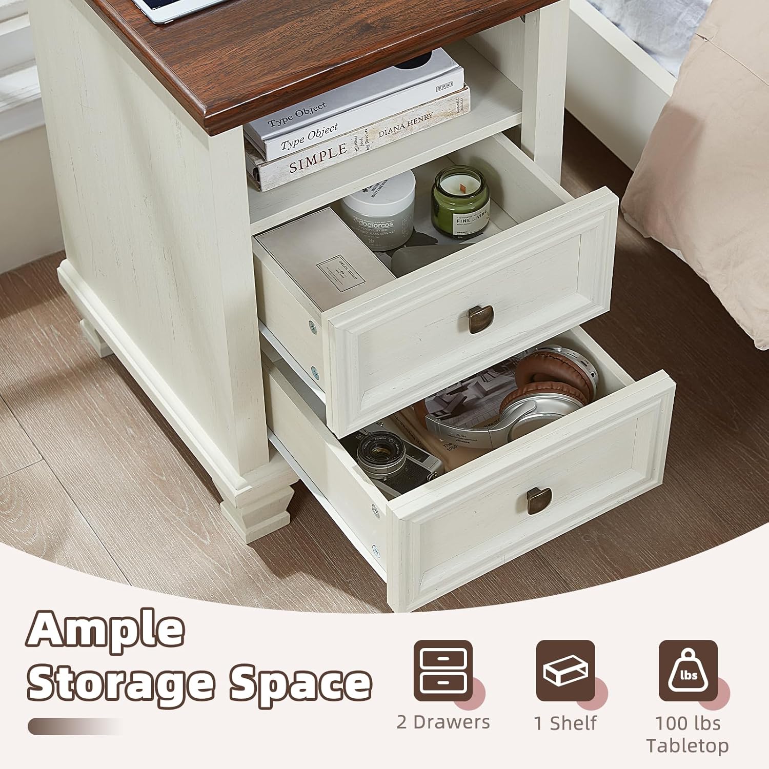 SAVOR LIFE Farmhouse Dresser and Nightstand Sets of 3 Piece, 6 Drawer Dresser and 2 Drawer Nightstand Set, Rustic Wood Bedroom Furniture Set for Home,Hallway,White