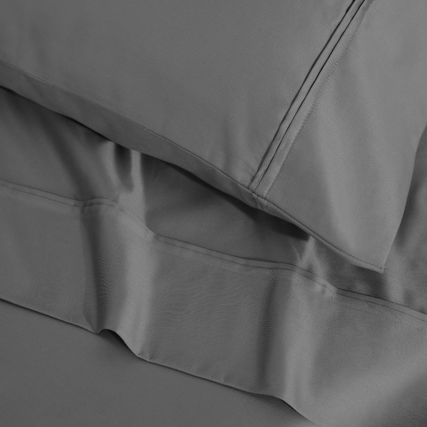 Superior 1200 Thread Count Egyptian Cotton Sheet Set, Bedroom Sheets, Modern Home Essentials, Luxury Bedding, 1 Elastic Deep Pocket Fitted Bed Sheet, 1 Flat Sheet, 2 Pillowcases, Full, Charcoal