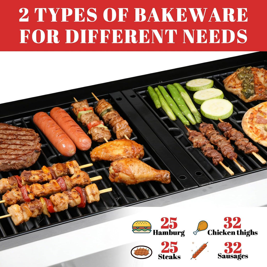 4-Burner Propane Gas Grill and Griddle Combo, Stainless Steel Propane Grill 36,900 BTU Outdoor Cabinet Style with Wheels, Wire Rack and Two Foldable Side Table (2 Grill Pans + 2 Grills)