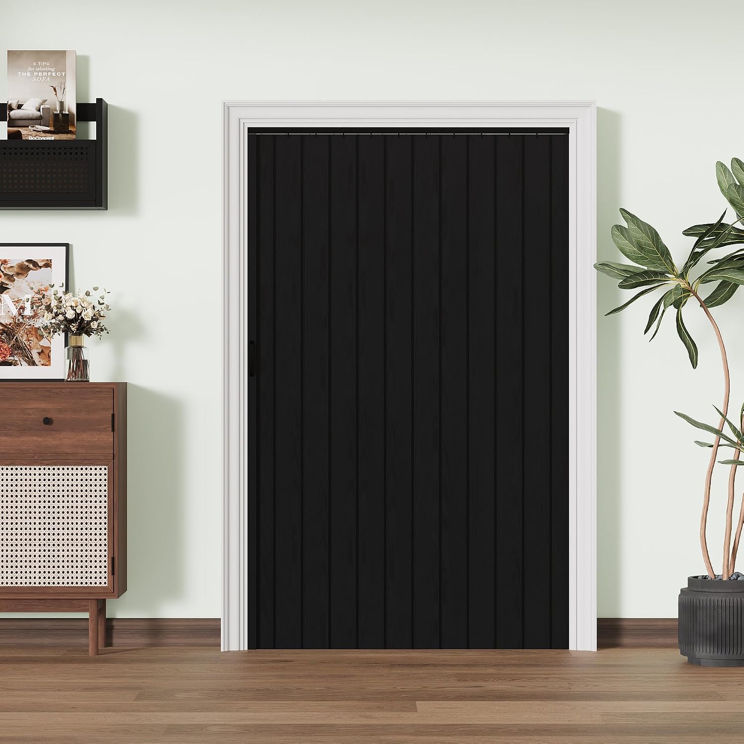 48' x 80' PVC Accordion Doors Interior with Strong Magnet for Closes Tightly, Acoordion Closet Doors for Doorway & Pantry, Easy to Install, Trimmable Height & Width, Protect Privacy, Black