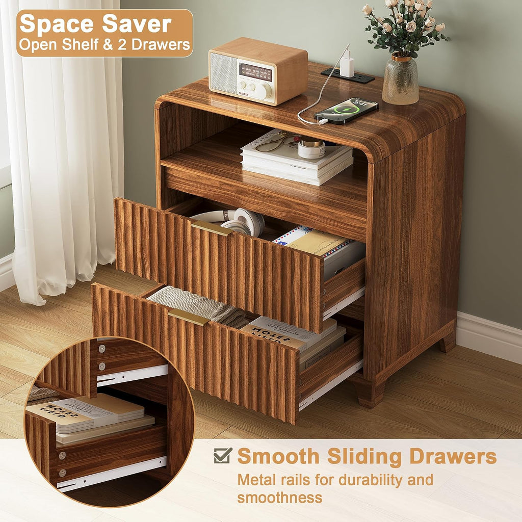 6 Drawer Dresser and 2 Nightstand Sets for Bedroom 3 Pcs Bedroom Set, Modern 47.2' Fluted Dresser with Invisible Handles Nightstand Charging Station, Bedroom Furniture Set for Living Room, Black