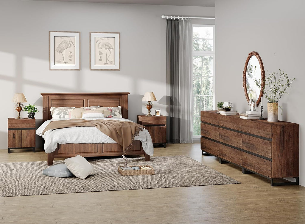 WAMPAT Dresser and Nightstand Set of 3, 94.5 Inches Dresser with 6 Drawers, 2 Nightstand with Drawer and Cabinet for Bedroom, Bedroom Furniture Set, Brown