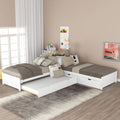 Merax Storage Daybed with Trundle, Twin Size L-Shaped Platform Bed with Convertible Trundle, Two Drawers and Built-in Desk for Living Room, Bedroom, Guest Room, No Box Spring Needed (White)