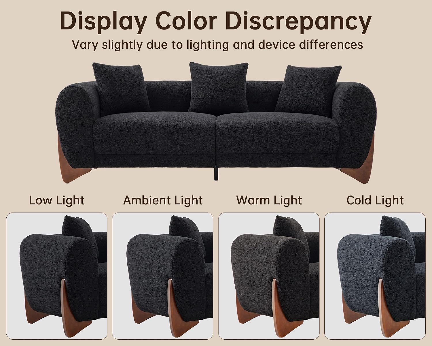Morden Fort Sherpa Boucle Couch Armchair Single, Modern Sofa Upholstered Deep Chair with Soft Throw Pillow Skin-Friendly Minimalist Accent Chair Compatible with Sofa Set Couch for Living Room, Black
