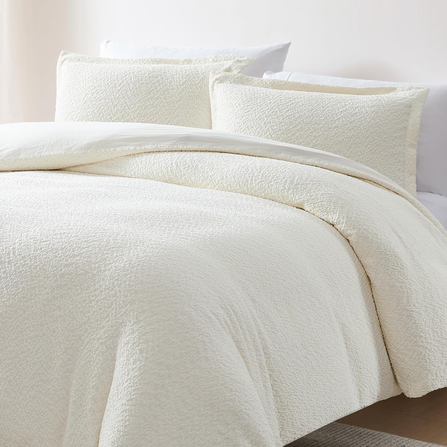 Lush Decor Lotti Boucle Duvet Cover 3 Piece Set Full/Queen Soft White - White Duvet Cover- Textured Cozy Bedding Set - Modern Minimalist Decor