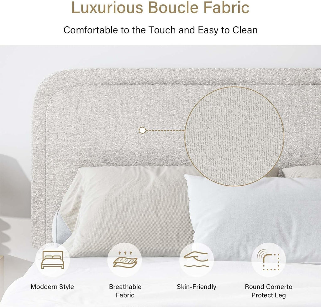 BarnFurin Twin Bed Frames,Cloud Boucle Upholstered Platform Bed Frame with Headboard, Soft Rounded Corners, Noise Free, Easy Assembly, Beige