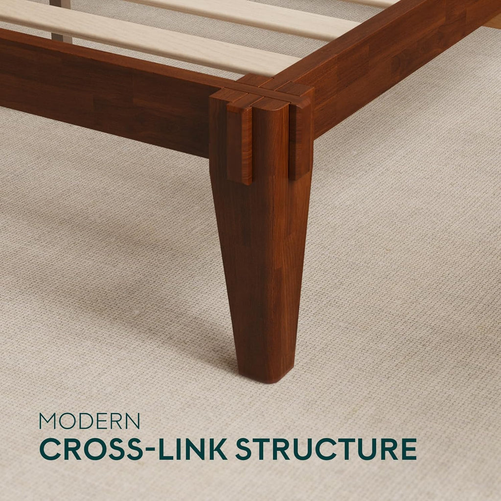Bme Chalipa 14' King Bed Frame - Solid Wood Platform Bed - Japanese Joinery Bed Frame - Wood Slat Support - No Box Spring Needed - Easy Assembly - Minimalist & Modern Style, Walnut