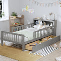 VilroCaz Wood Twin Size Platform Bed with Safety Fence for Kids Boys Girls, Platform Bed Frame with Practical Headboard and 2 Under-Bed Drawers, Sturdy Slats Support (Gray-3.15)