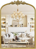 WallBeyond Gold Vintage Mirror for Vanity 22x30 Inch, Gold Antique Mirror with Ornate Frame, Arched Vintage Wall for Bathroom, Living Room, Fireplace, Entryway