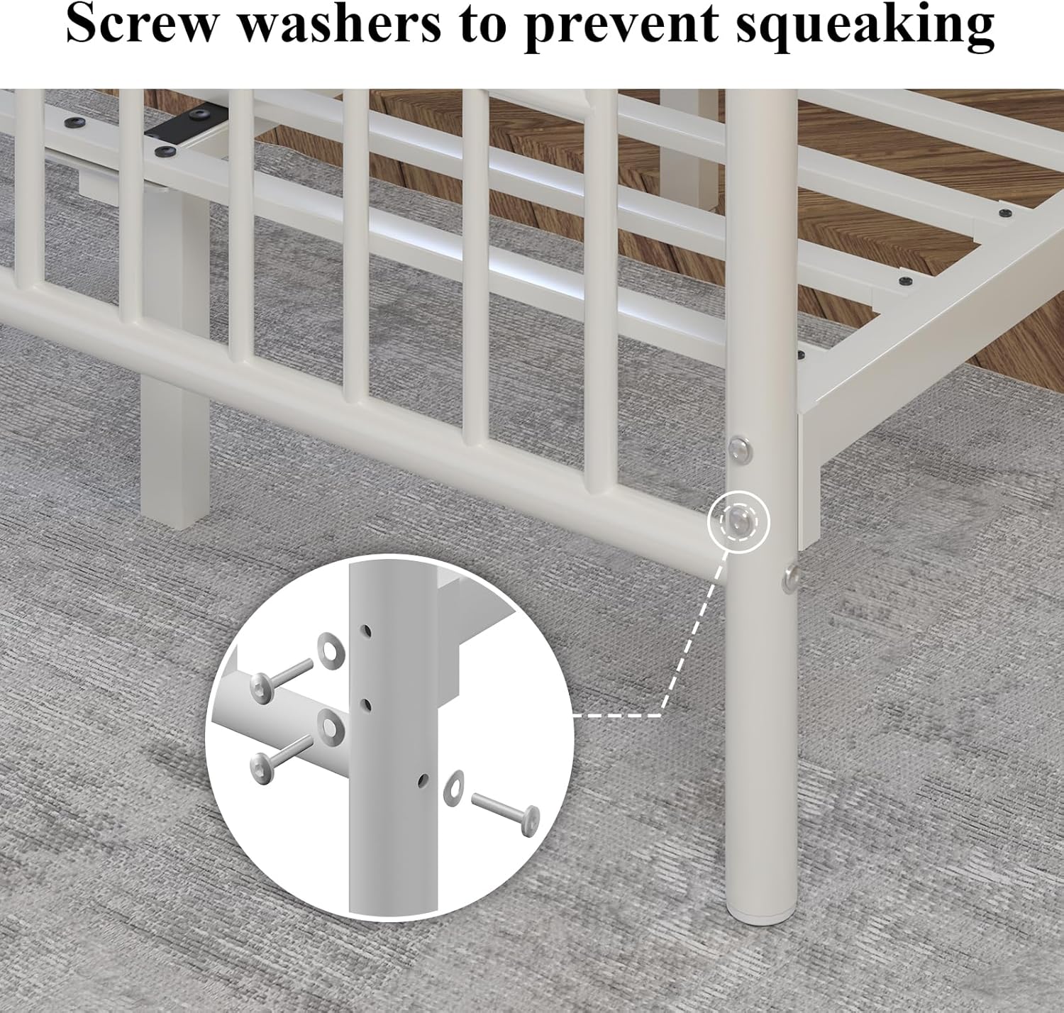 LOEWAY Full Metal Bed Frame with Classical Headboard and Footboard, Platform Bed Frame with Sturdy Metal Slats Support, Adequate Under Bed Storage, No Box Spring Needed, Easy Assembly, White