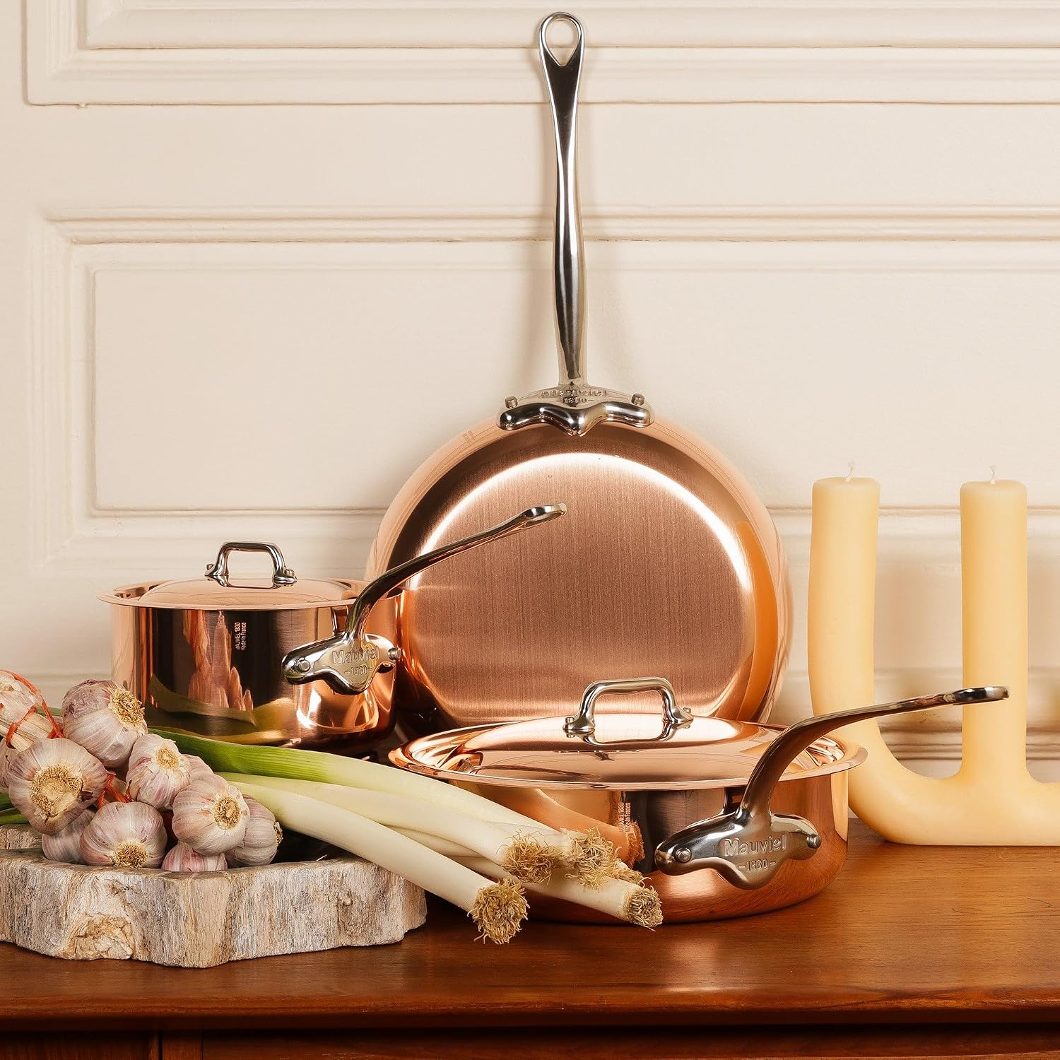 Mauviel M'Heritage 150 S 1.5mm Polished Copper & Stainless Steel Rondeau/Braiser Pan With Curved Lid and Cast Stainless Steel Handle, 3.4-qt, Made In France
