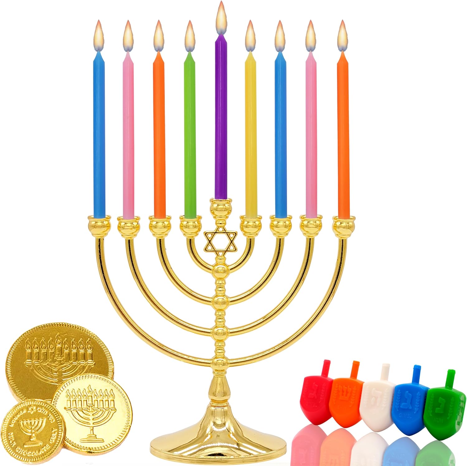 Deluxe Tapered Hanukkah Menorah Candles, Crayon Design, Family Pack, Multicolored (24-Pack)