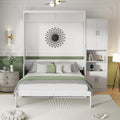 PVWIIK Queen Murphy Cabinet Bed with Desk & Storage Shelf for Adult Boys Girls Bedroom Guest Room Living Room,Wall Bedframe Folding into Cabinet Design,White